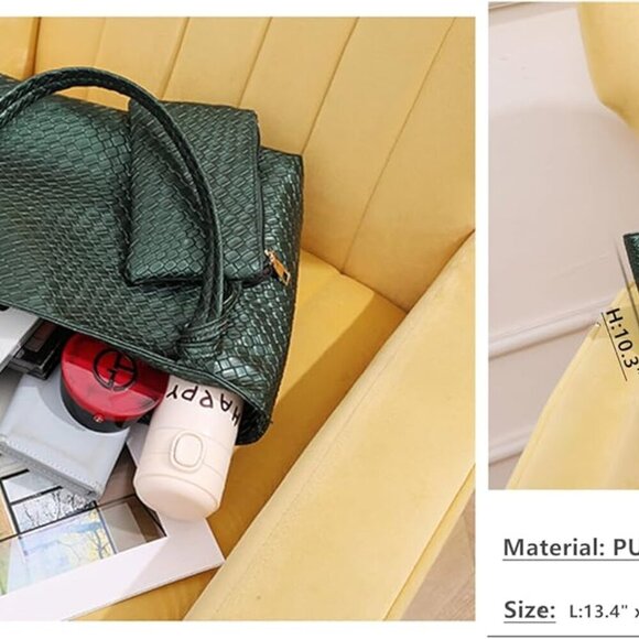 Elegant Vegan Leather Woven Tote Bag Set - Versatile & Stylish 2pc for Women - Picture 5 of 6